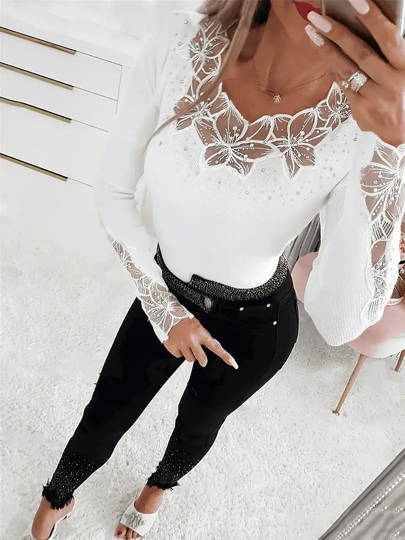 Elvine | Elegant Spetsdekorerad Top