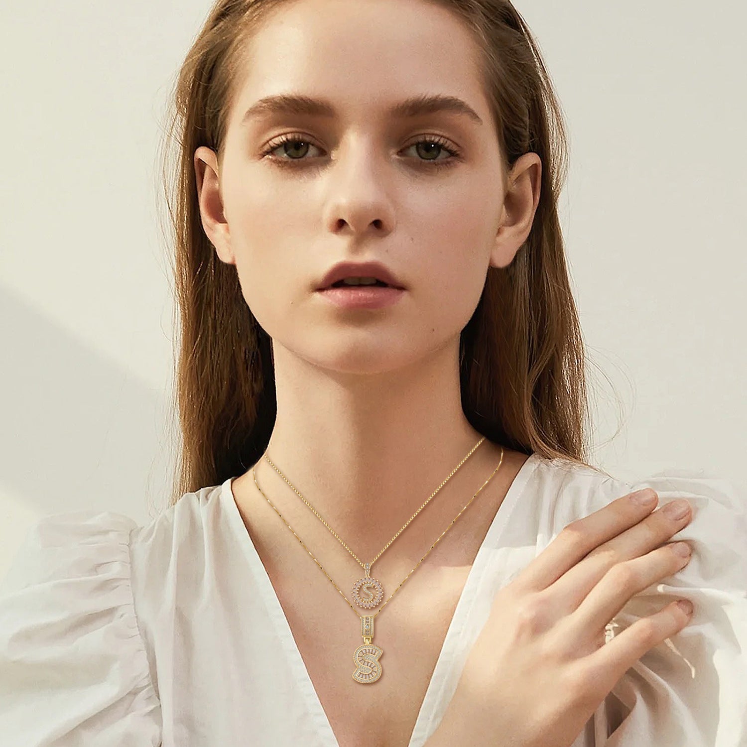 Elegant Pave Guld Bokstav Initial Halsband Set